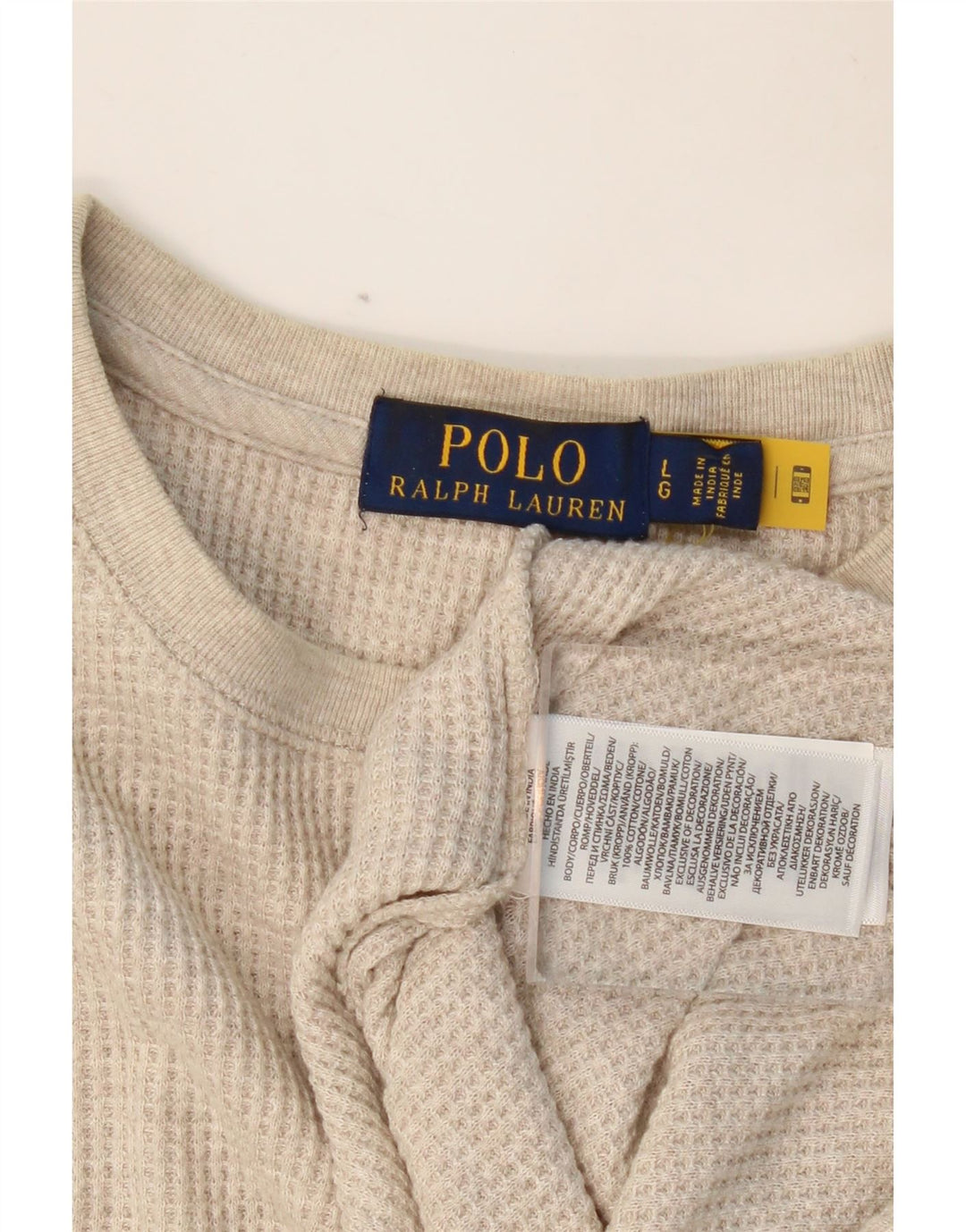 POLO RALPH LAUREN Camiseta Hombre Manga Larga Grande Algodón Beige