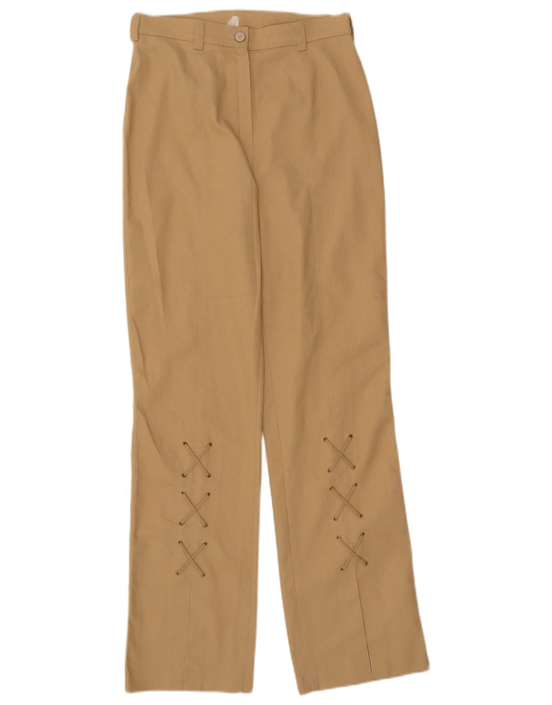 VINTAGE Pantalones casuales rectos para mujer Reino Unido 12 Medio W28 L31 Algodón beige