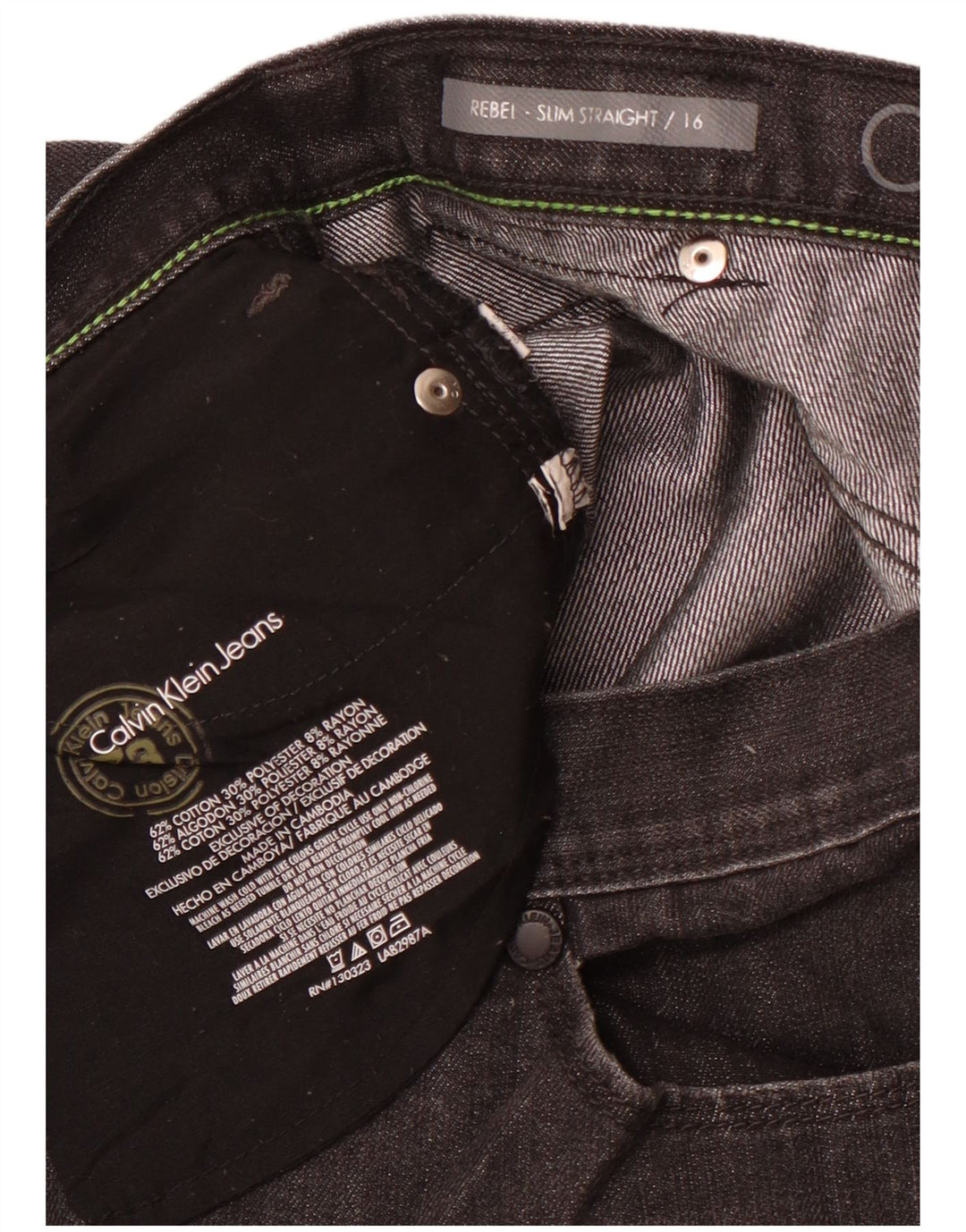 CALVIN KLEIN Vaqueros rectos rebeldes para niñas 15-16 años W30 L29 Negro clásico