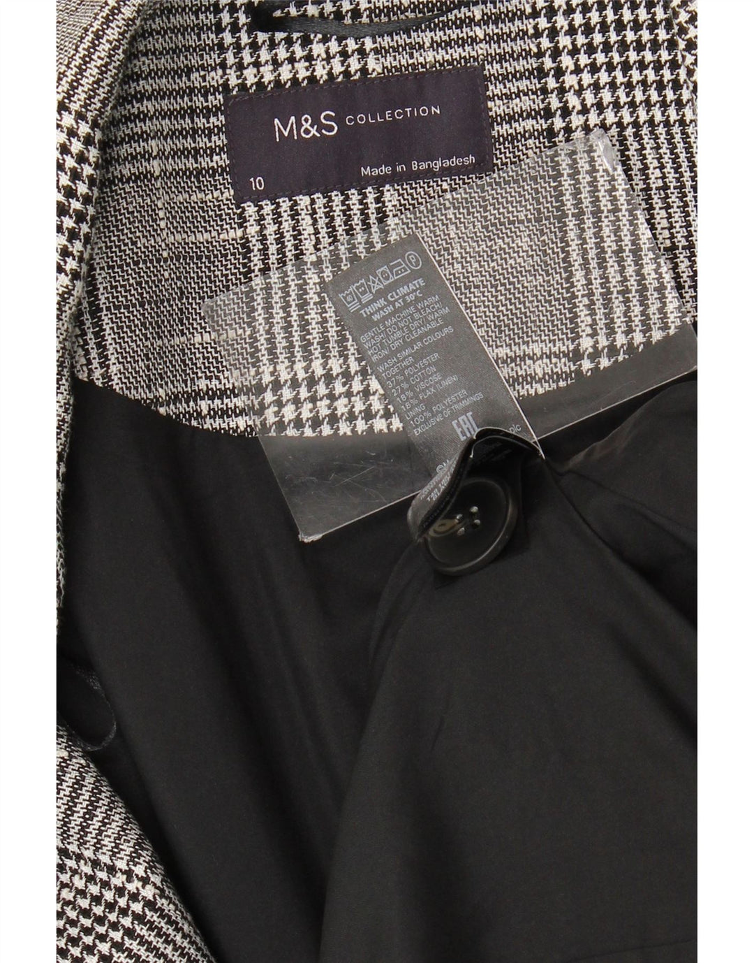 Marks & Spencer Abrigo cruzado para mujer UK 10 Small Grey Check