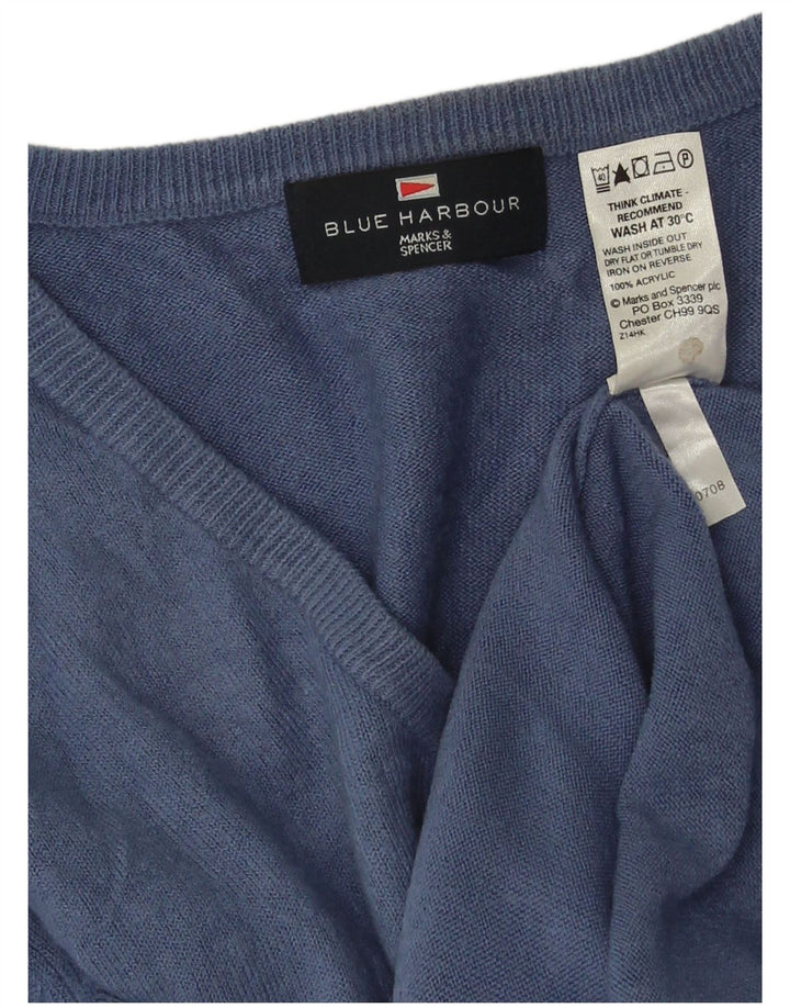 Marks & Spencer Suéter tipo jersey con cuello en V azul Harbor para hombre, talla grande, azul marino