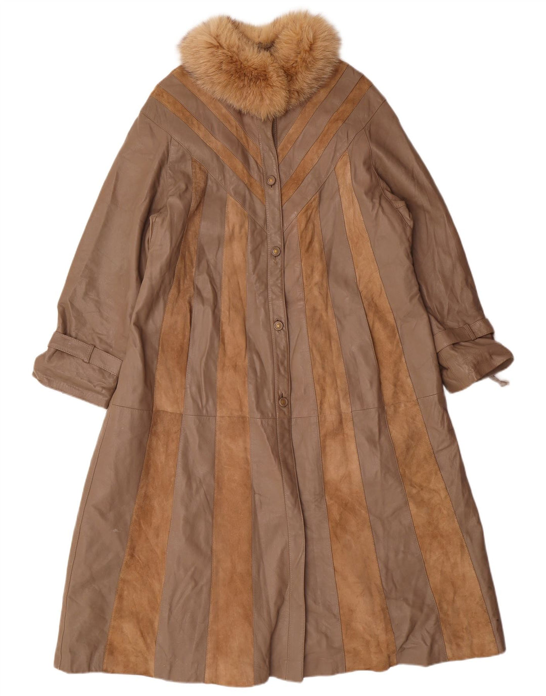 Norma Abrigo de cuero holgado para mujer UK 44 Marrón medio Rayas Clásico