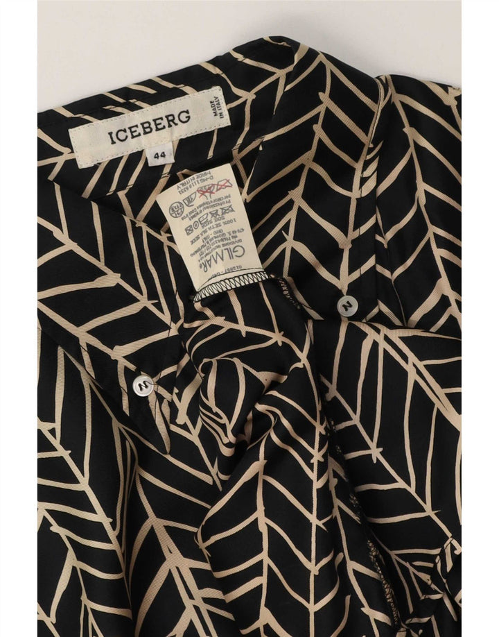 Iceberg Blusa Camisa Mujer IT 44 Mediana Seda Geométrica Negra
