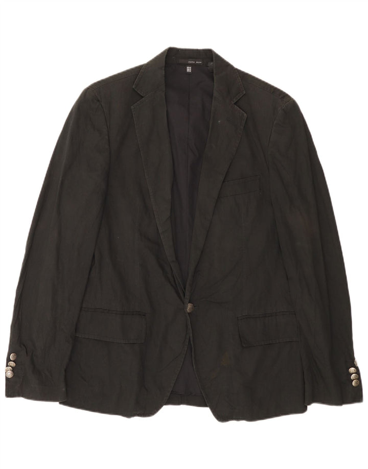 Zara Chaqueta tipo blazer con 1 botón para hombre EU 46 Small Algodón negro
