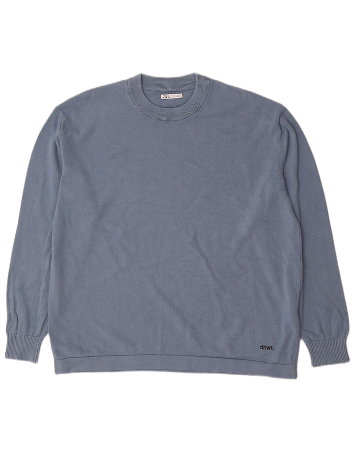 Zara Hombre Jersey De Cuello Redondo Jersey Grande Azul Algodón