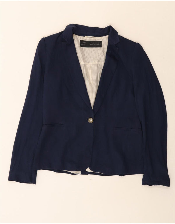 Zara Chaqueta Blazer De 1 Botón para Mujer UK 44 Grande Azul Marino