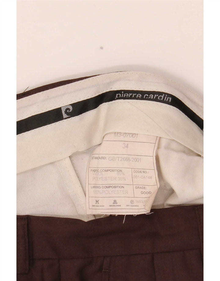 Pierre Cardin Pantalón de traje con pinzas para hombre W34 L29 Lana marrón