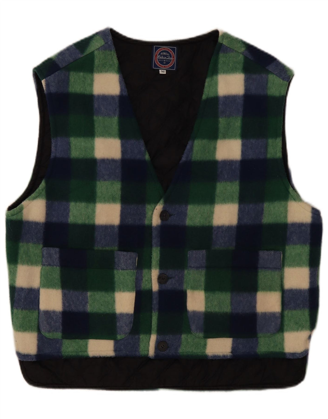 Vintage hombres polar Gilet Reino Unido 38 verde medio Gingham poliéster