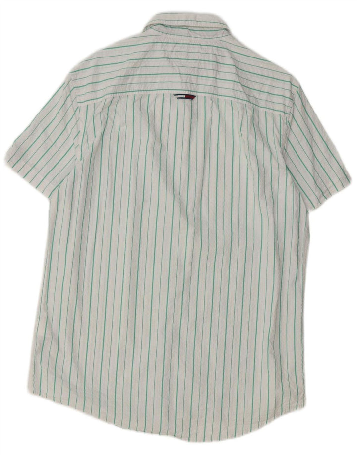 TOMMY HILFIGER Camisa de manga corta de ajuste regular para hombre, talla grande, color blanco a rayas