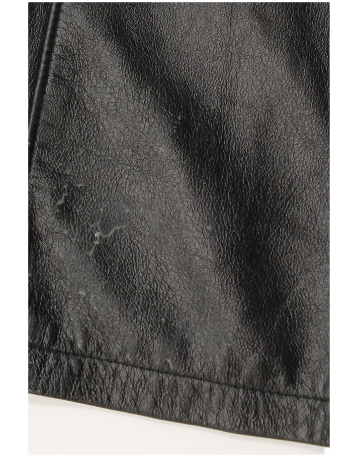 Vintage hombres cuero abrigo Reino Unido 38 medio negro