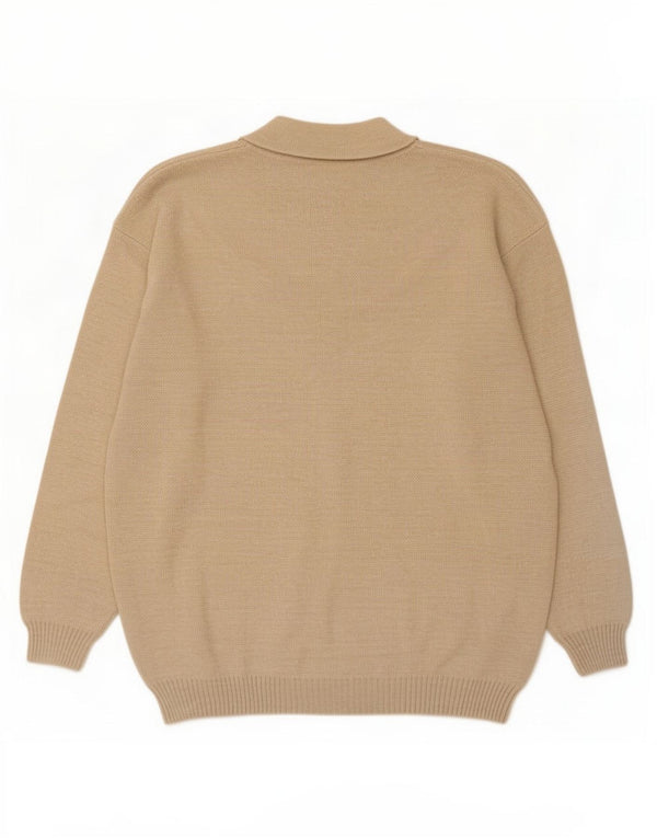 Vintage hombres cuello redondo jersey suéter IT 54 XL beige geométrico
