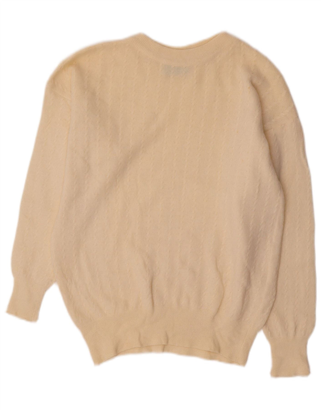 BENETTON Suéter corto con cuello redondo para mujer UK 12 Medium Off White