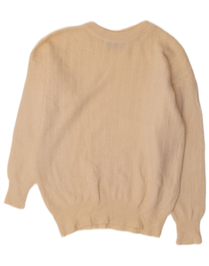 BENETTON Suéter corto con cuello redondo para mujer UK 12 Medium Off White
