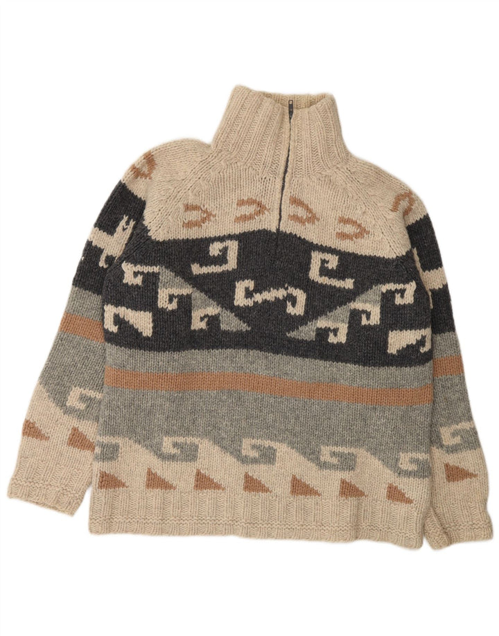S. Moritz Jersey con cuello y cremallera para hombre, talla grande, color beige, geométrico