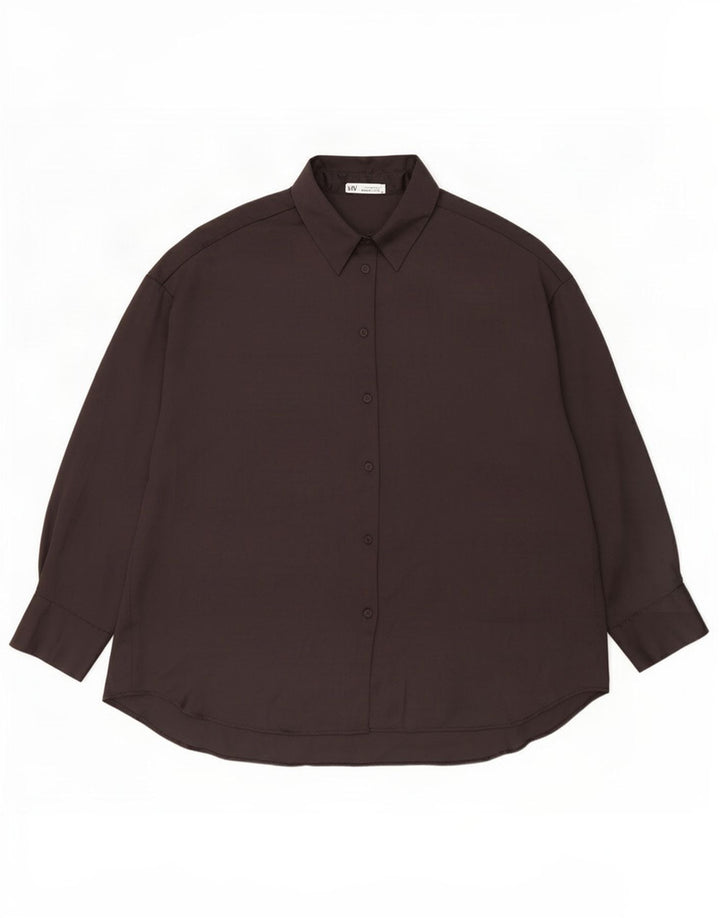 Zara Mujer Camisa Extragrande UK 46 Grande Poliéster Negro