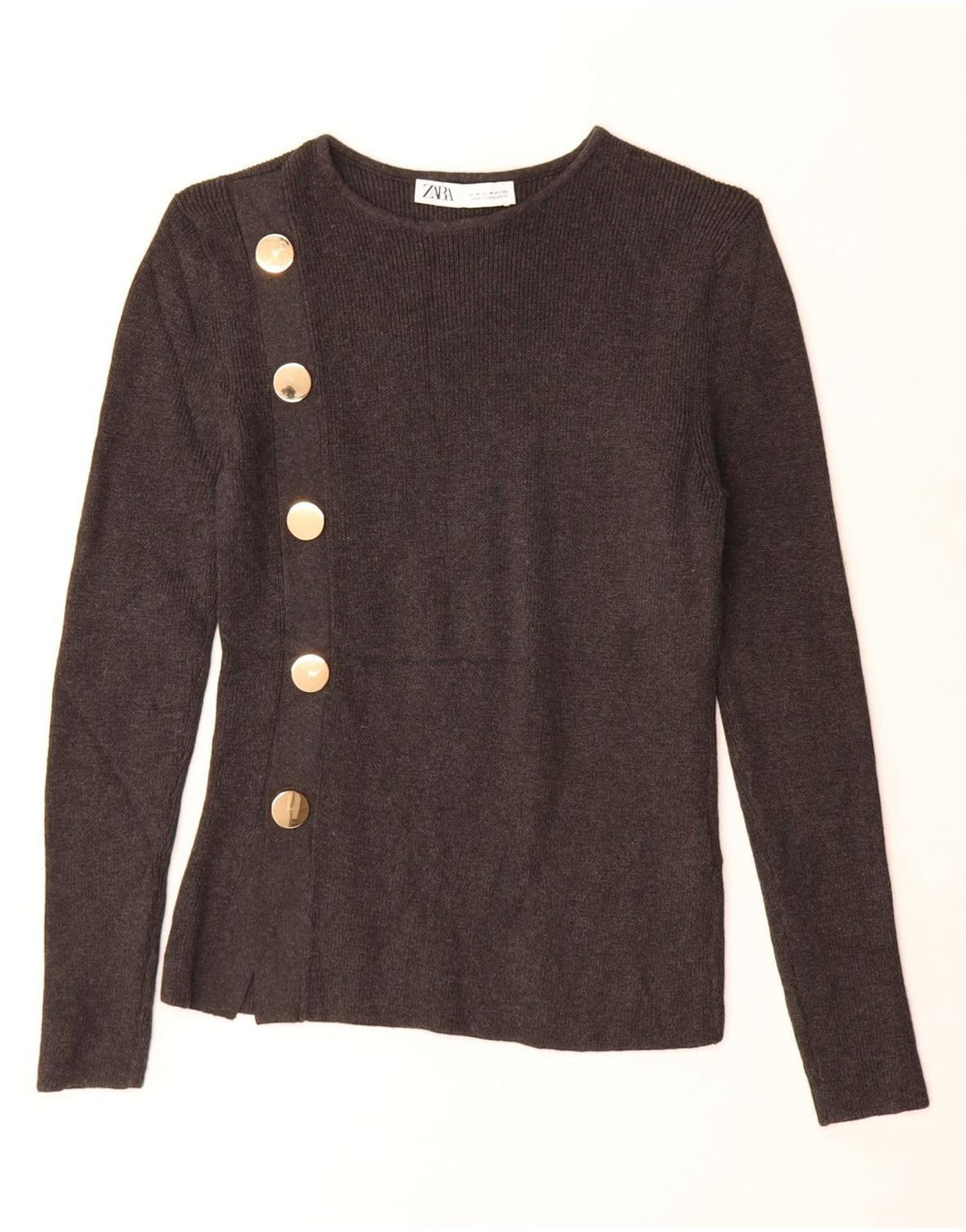 Zara - Jersey con cuello barco para mujer, talla 42, algodón gris medio