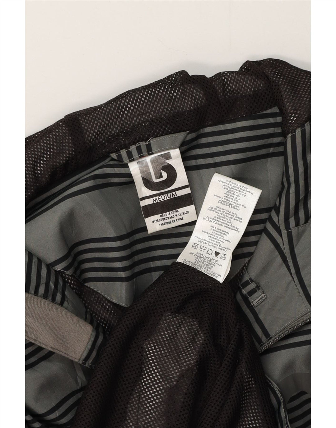 Burton Chaqueta impermeable con capucha y gráfico para hombre UK 38 Poliéster a rayas gris medio