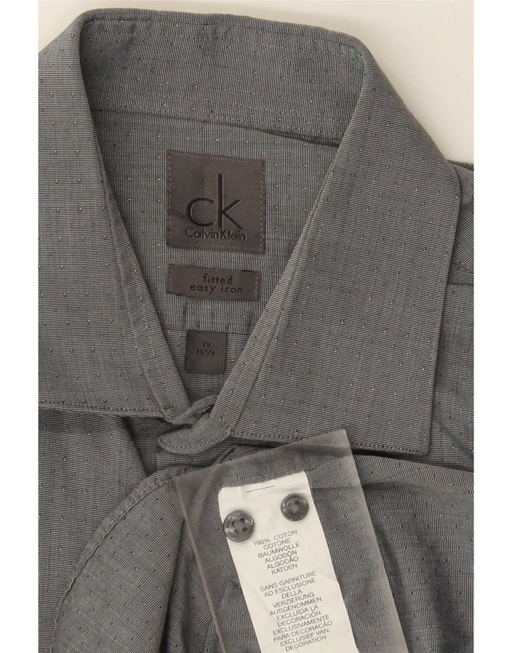 Calvin Klein Camisa ajustada para hombre Talla 39 15 1/2 Algodón manchado gris medio