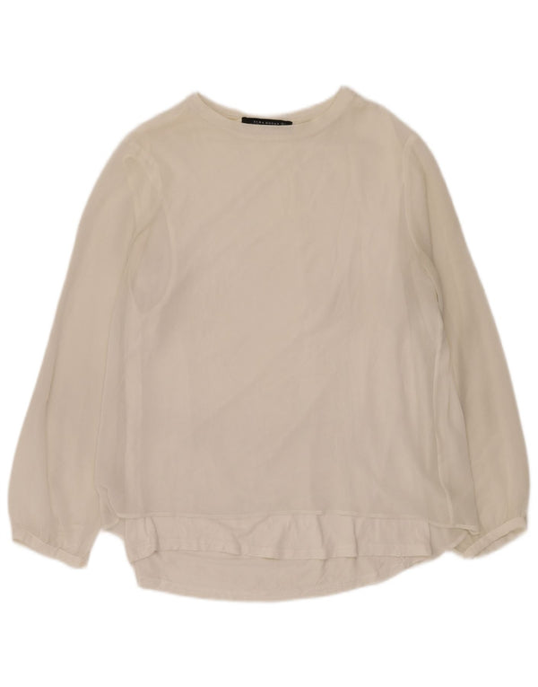 Zara Blusa de manga larga transparente para mujer UK 46 Large White