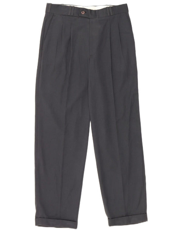 Farah Pantalón de traje con pinzas para hombre W30 L28 Poliéster azul marino