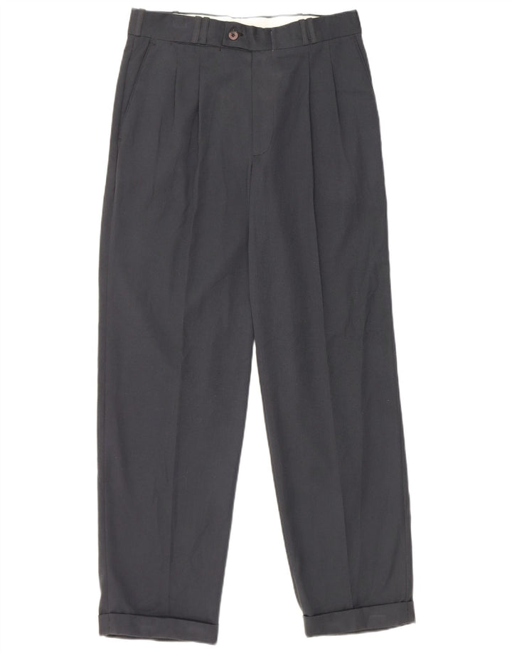 Farah Pantalón de traje con pinzas para hombre W30 L28 Poliéster azul marino