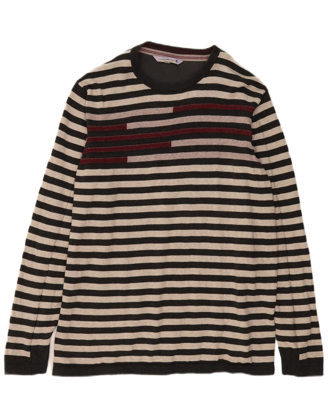 FAT FACE Jersey de cuello redondo para hombre XL Algodón a rayas gris