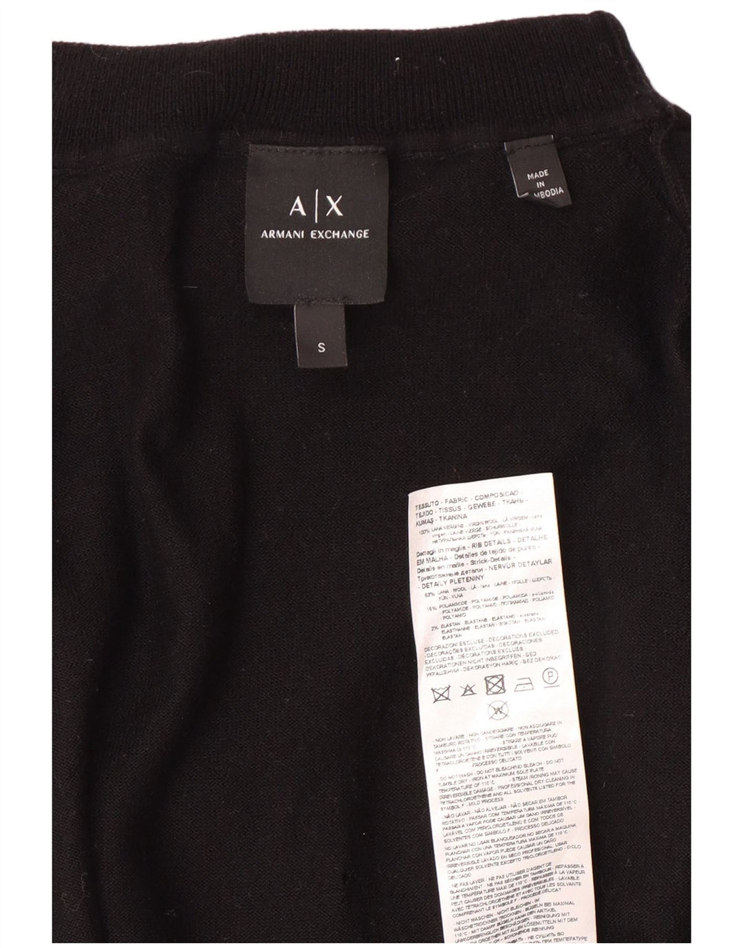 Armani Exchange Jersey con cuello vuelto para hombre, talla pequeña, lana virgen negra
