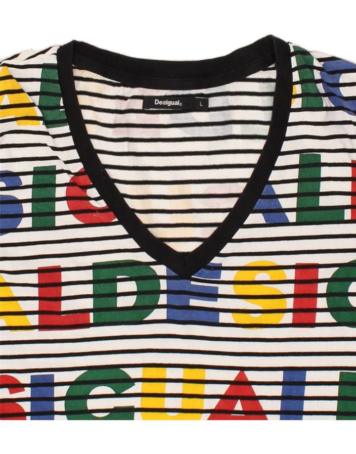 DESIGUAL Camiseta gráfica para mujer Top UK 44 Mediano Rayas multicolores