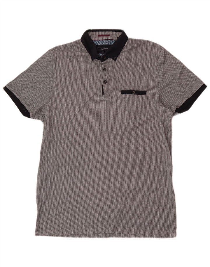 Ted Baker Polo de ajuste regular para hombre talla 3 algodón geométrico gris medio
