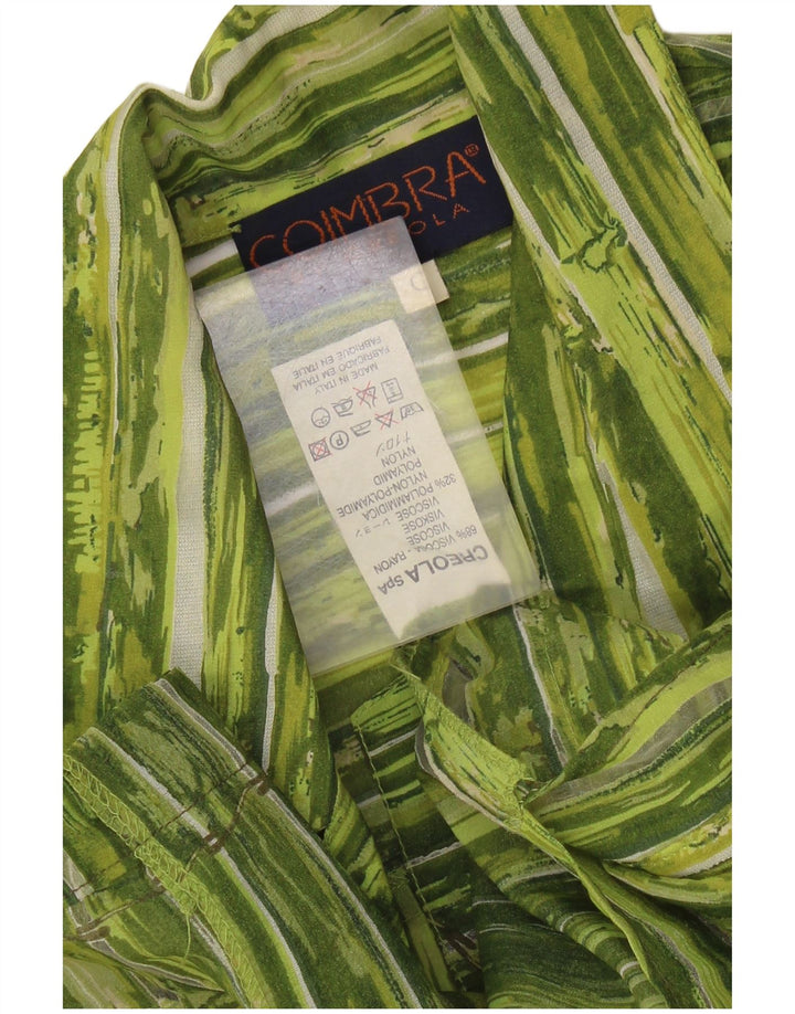 VINTAGE Blusa camisa de manga 3/4 para mujer Reino Unido 14 Viscosa a rayas verde medio