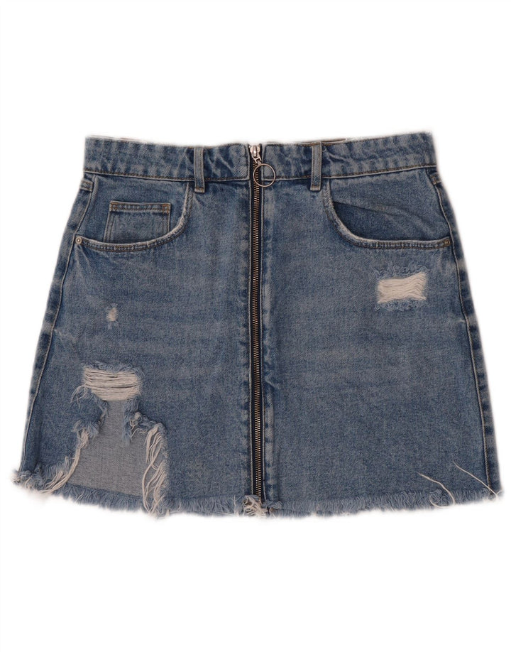 Zara Mujer Minifalda Vaquera Desgastada Mediana W28 Algodón Azul
