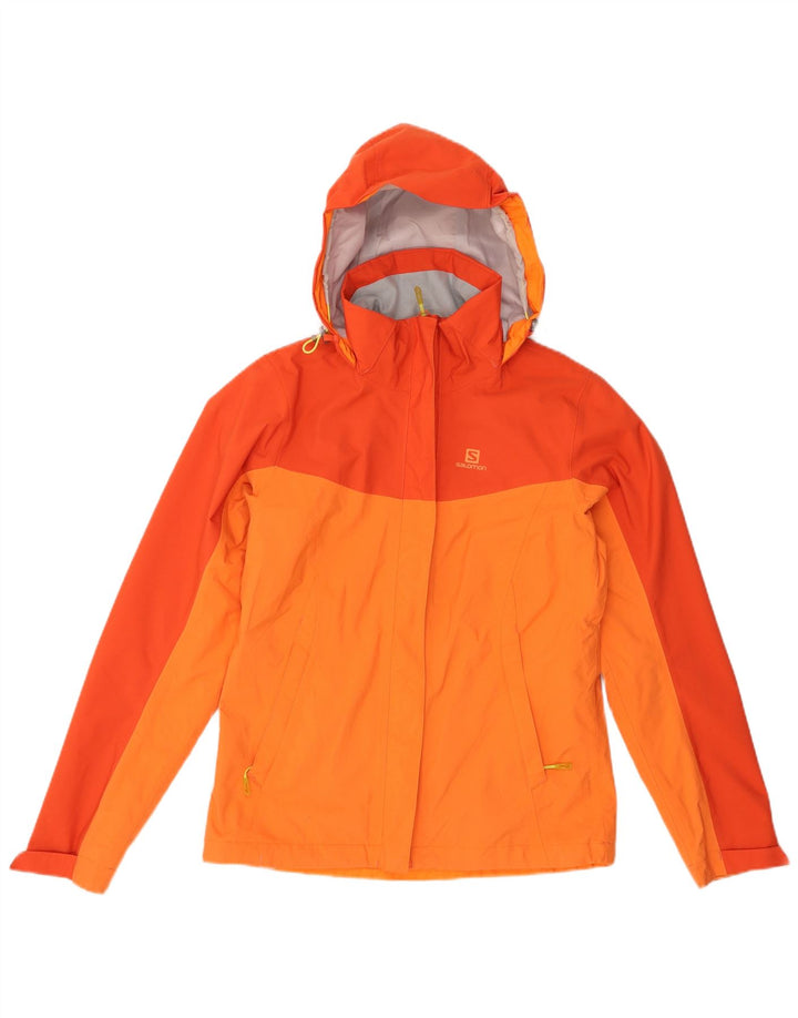 SALOMON Chubasquero con capucha para mujer UK 6 XS Naranja Colorblock Poliéster