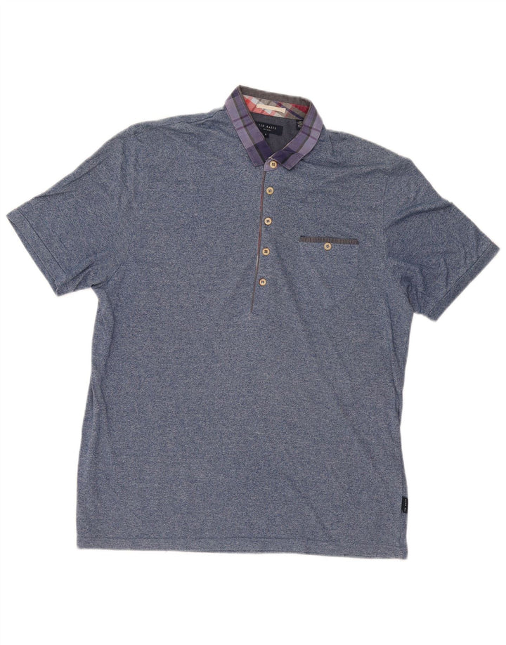 Ted Baker Polo para hombre Talla 6 2XL Algodón moteado azul