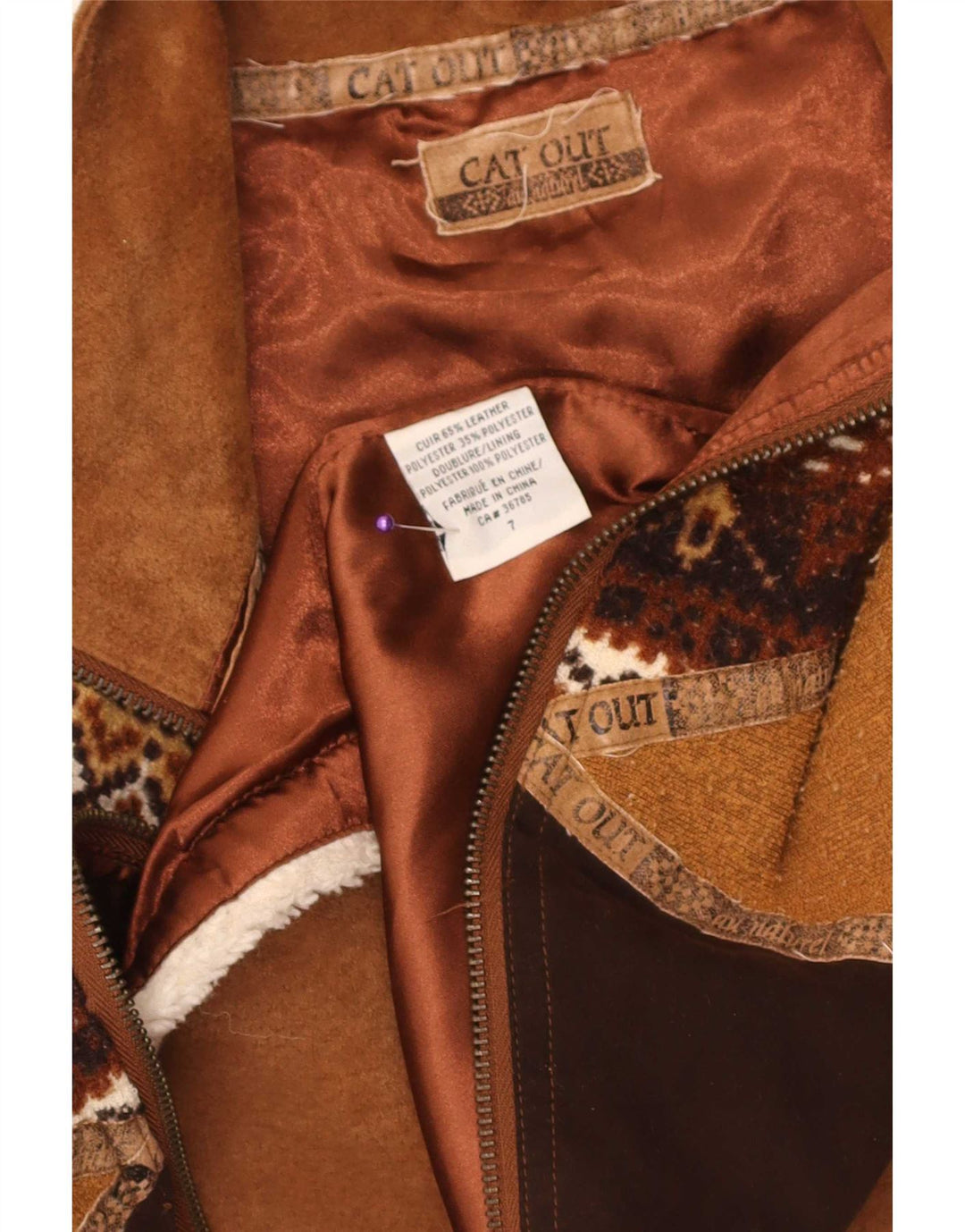 Vintage mujer ante Gilet Reino Unido 14 cuero geométrico marrón medio