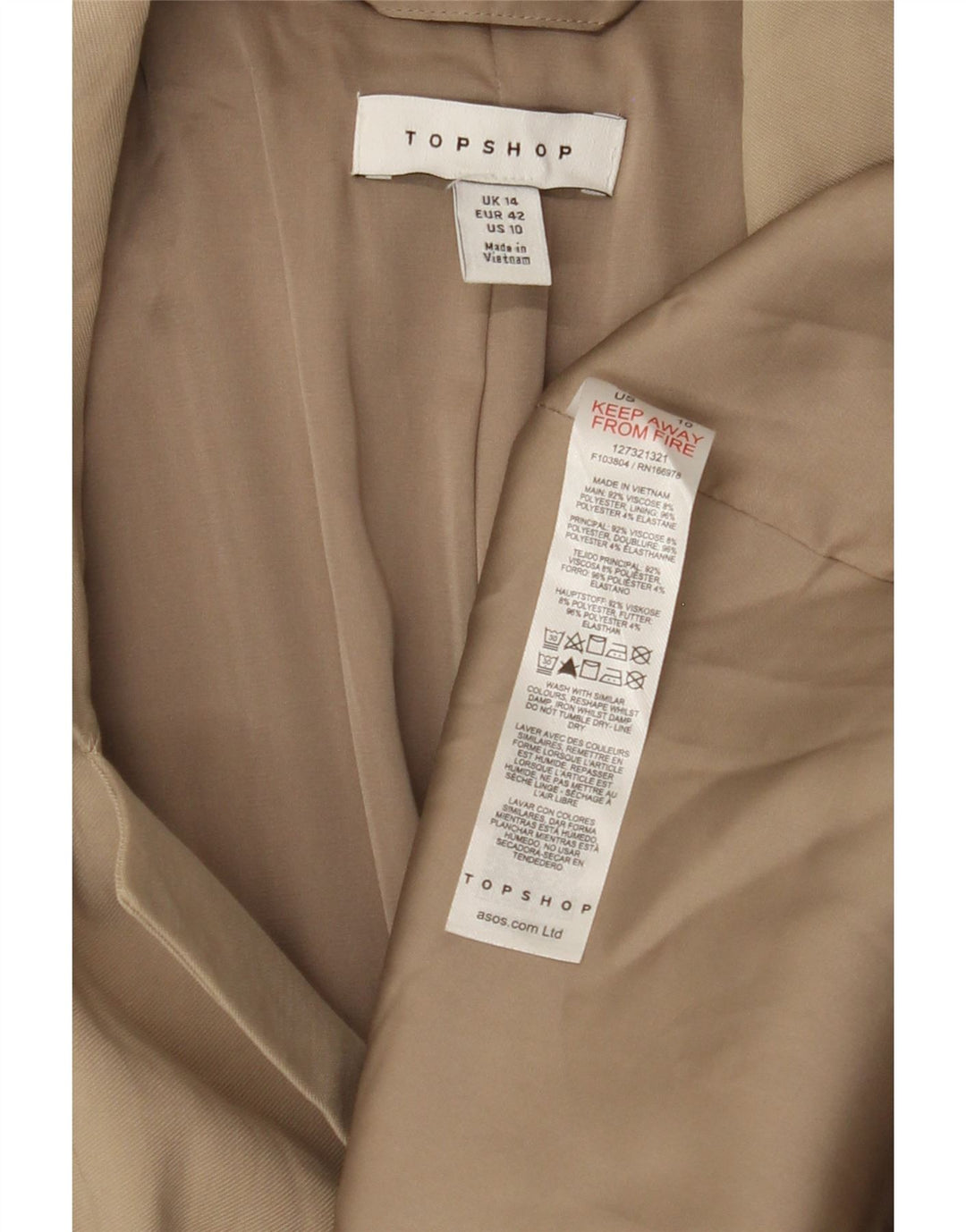 TOPSHOP Womens Open Trench Coat UK 14 Medium Beige Viscose Vintage Topshop and Second-Hand Topshop from Messina Hembry 
