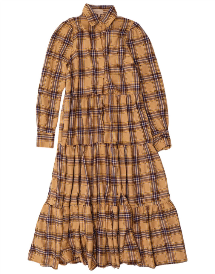 Vestido largo de manga larga para mujer Coast UK 10 Small Beige Check Poliéster