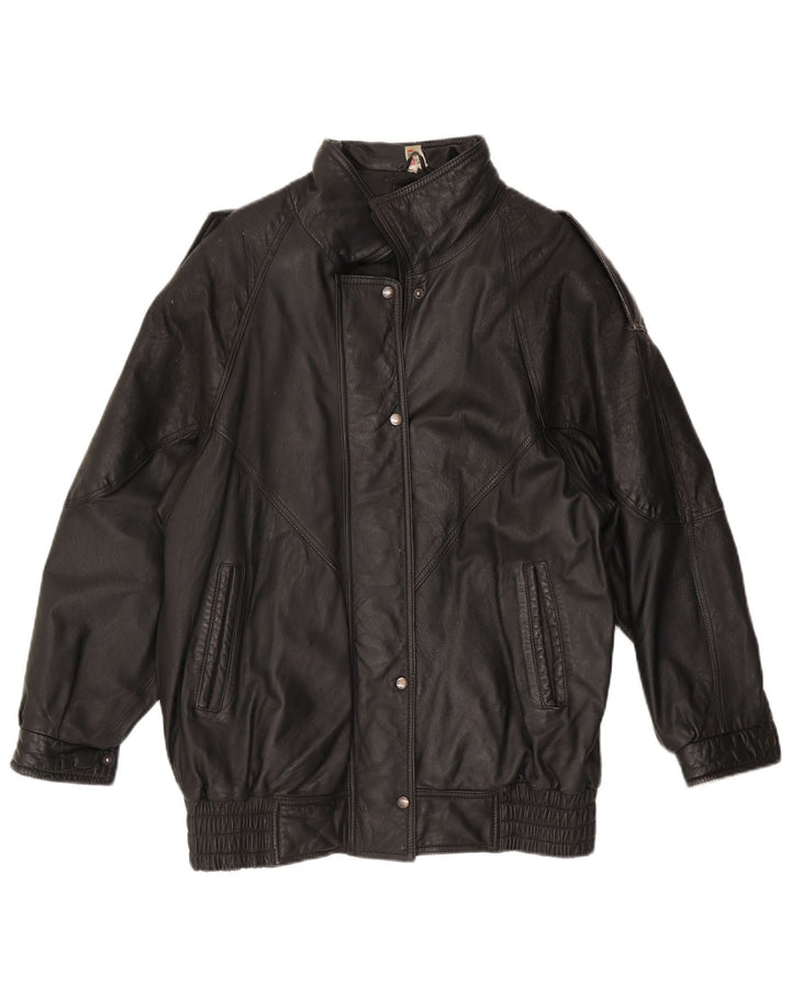 Vintage mujer chaqueta de cuero Reino Unido 14 cuero negro grande