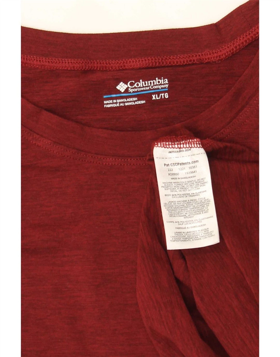 Columbia Camiseta Hombre Top XL Poliéster Burdeos