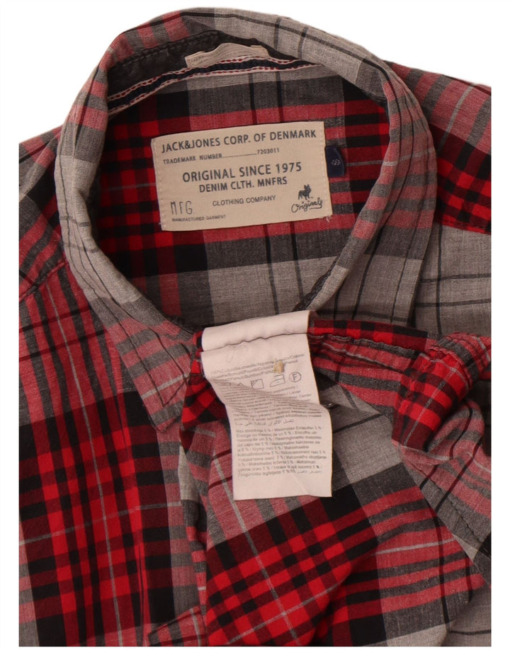 Jack & Jones Hombre Camisa De Franela De Algodón A Cuadros Rojos Pequeños