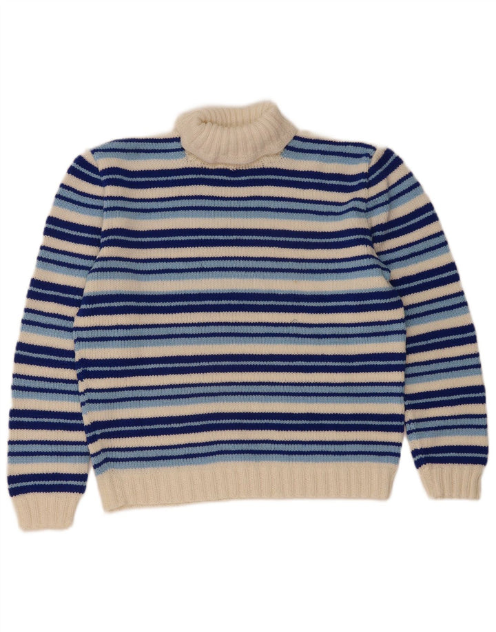 Vintage mujer rollo cuello jersey suéter Reino Unido 14 medio azul rayas