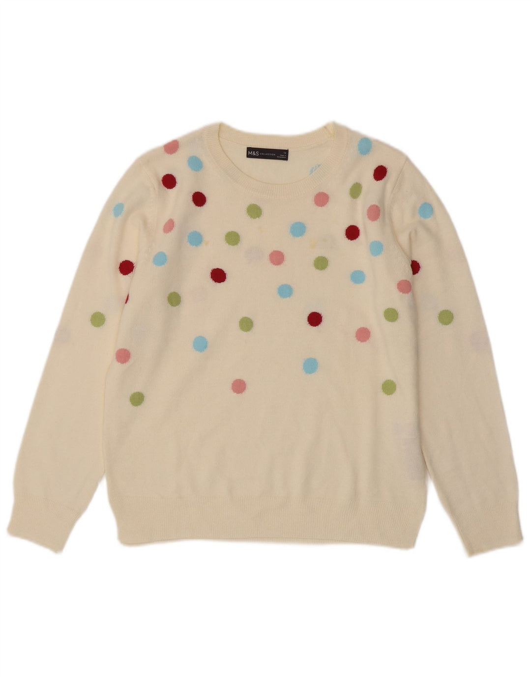 Marks & Spencer Suéter tipo jersey con cuello redondo para mujer UK 12 Medium Off White
