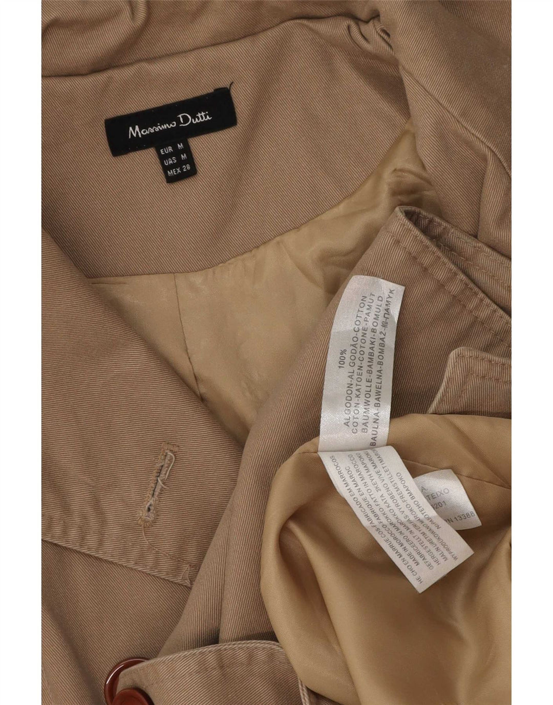 Gabardina Massimo Dutti Mujer UK 44 Algodón Beige Medio