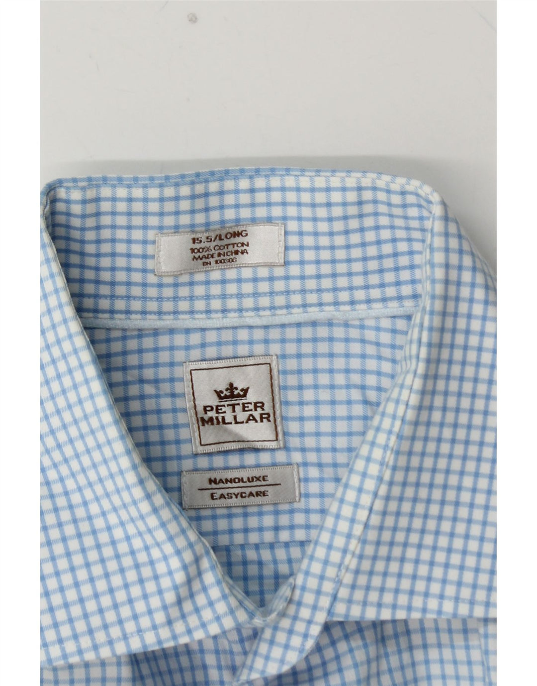 PETER MILLAR Camisa larga para hombre Talla 15 5 Algodón a cuadros azul medio