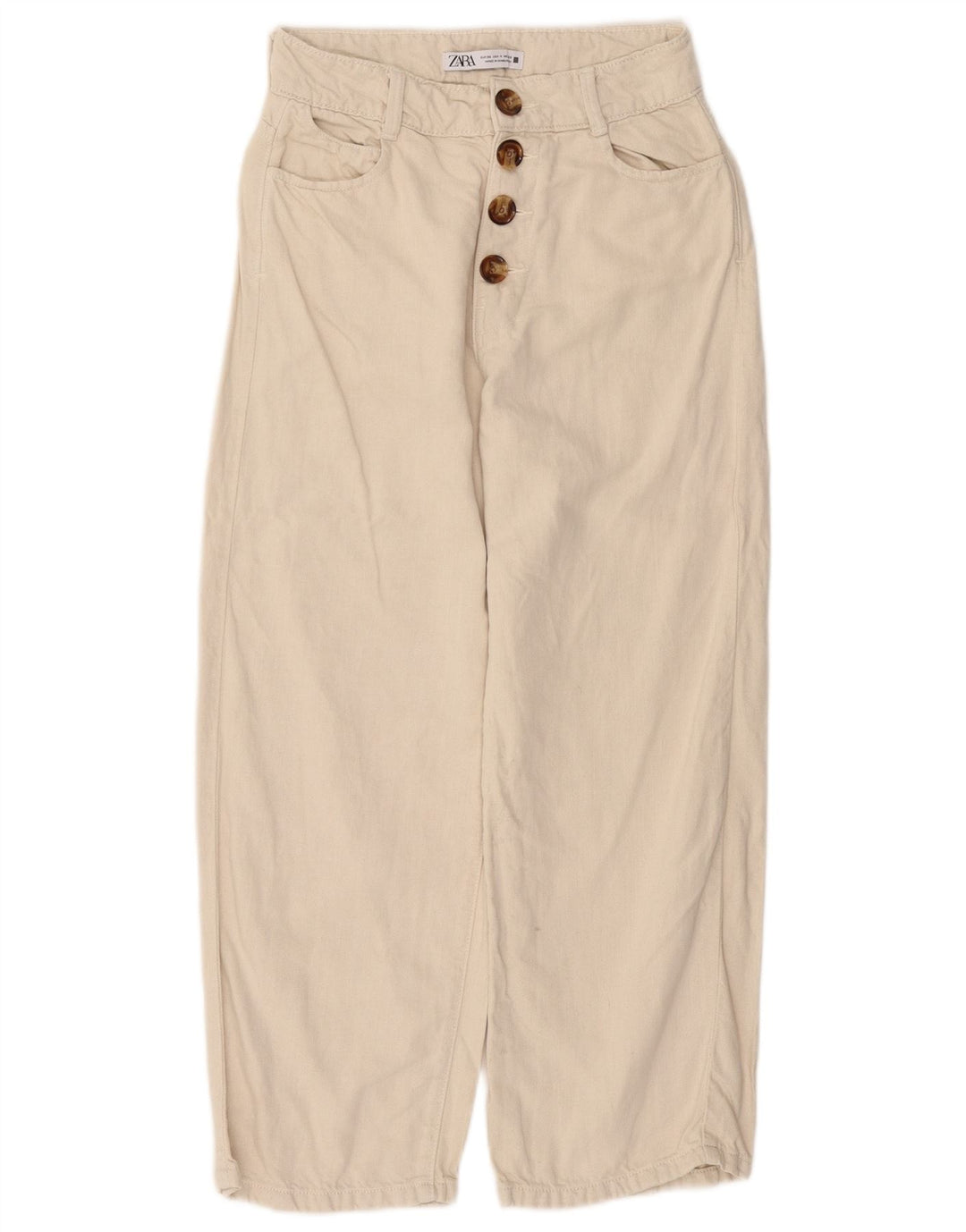 ZARA Mujer Pantalones Cropped De Talle Alto Y Corte Holgado EU 36 XS W26 L25 Beige
