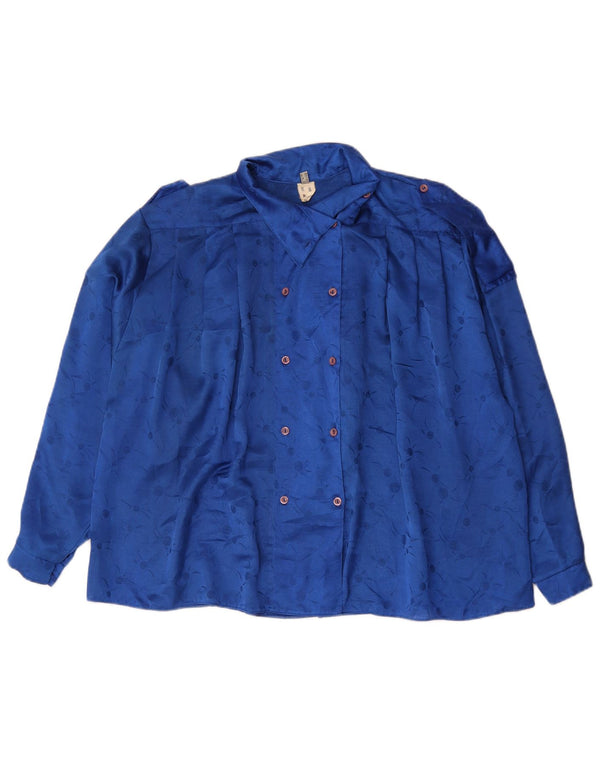 Vintage mujer camisa de gran tamaño blusa Reino Unido 14 poliéster floral azul grande