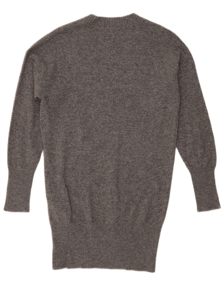 BENETTON Suéter largo con cuello en V para mujer, talla grande, talla S, color gris