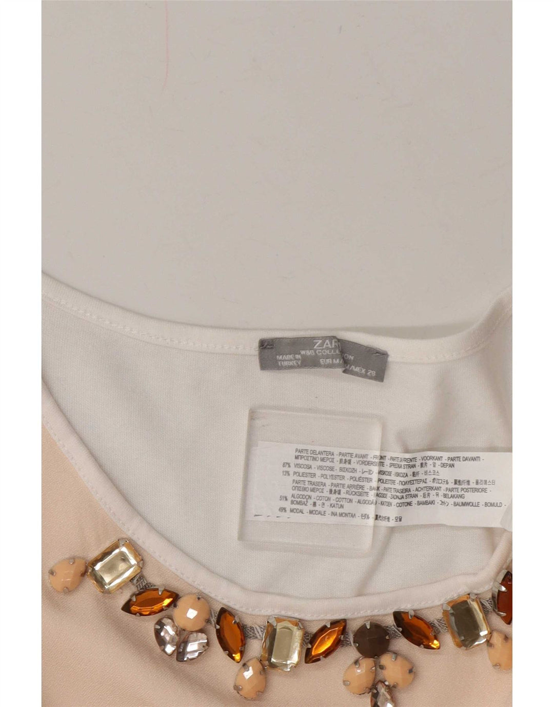 Zara Mujer Camiseta Top UK 40 Medium Blanco Colorblock Viscosa