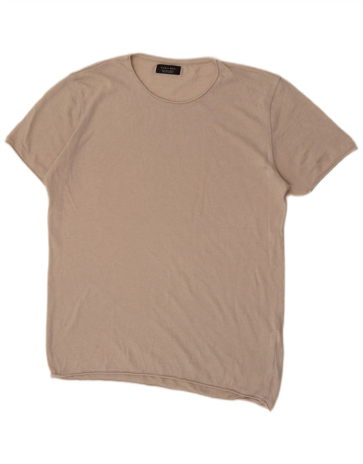 Zara Hombre Camiseta Top Grande Algodón Beige