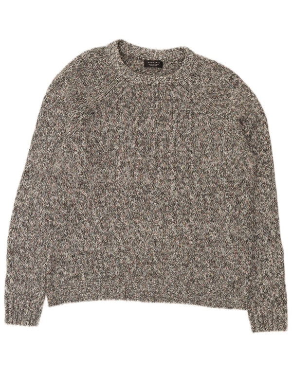 Zara Hombre Jersey Con Cuello Barco Jersey Grande De Algodón Moteado Gris