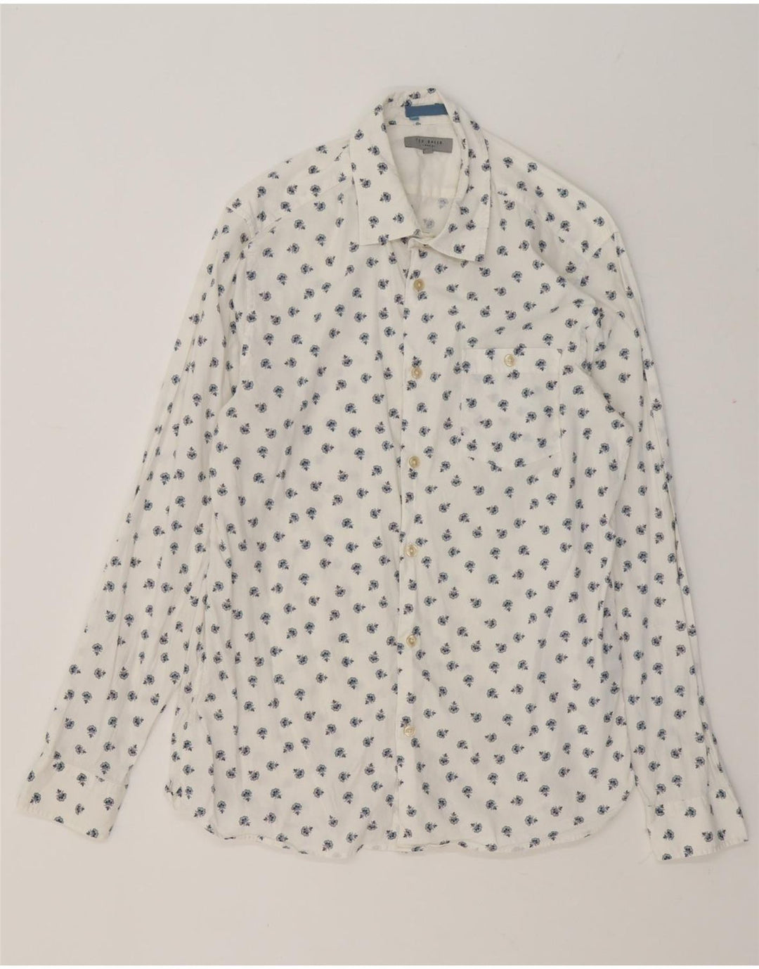 Ted Baker Camisa para hombre Talla 4 Grande Algodón floral blanco